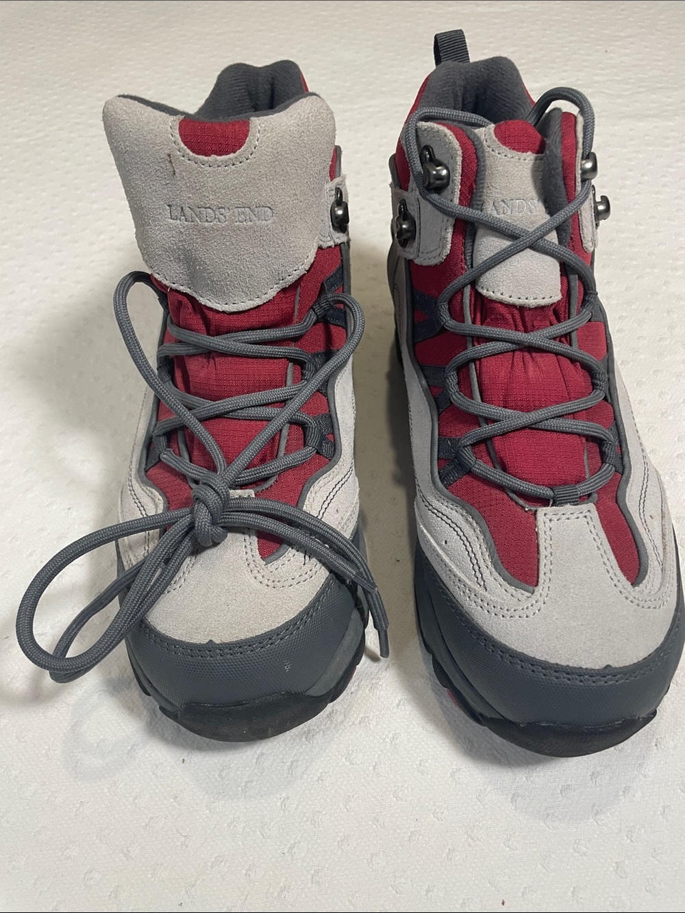 LANDS END Maroon/Gray suede Lace-Up Hiking Boots W8.5 EUC